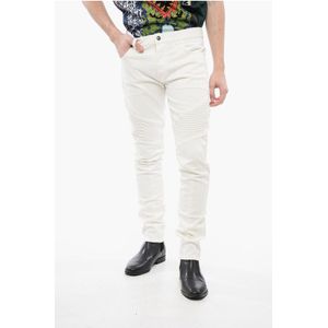 Tapered Fit Biker Denims met riemlussen 15 cm in wit