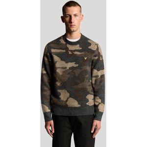 Lyle & Scott geborstelde camouflage trui met ronde hals - zwart