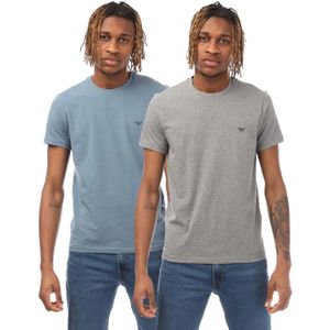 Emporio Armani Heren Logo Endurance T-Shirt (Set van 2) (Grijs/Blauw)