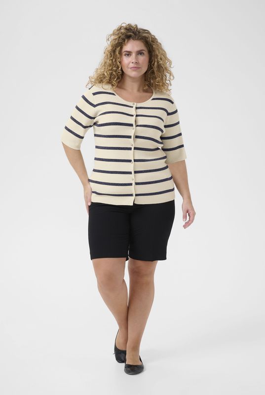 Kaffe Curve - Cardigan - Wit - ½ Mouwen - Ronde Hals - Knoopsluiting