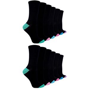 Sock Snob - Dames 12 Paar Zwart Bamboe Sokken | H&T Sokken - Pastel