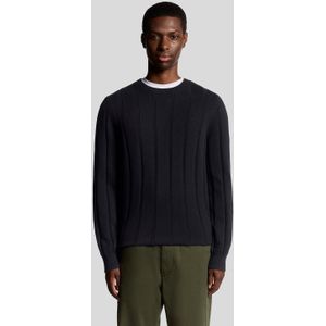 Lyle & Scott wolmix geribbelde trui - marineblauw