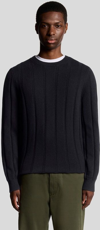 Lyle & Scott wolmix geribbelde trui - marineblauw