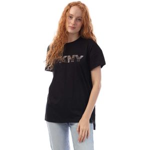 DKNY Dames/Dames T-shirt met lovertjeslogo (Zwart/Grijs)