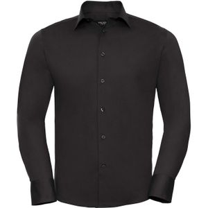 Russell Collection Herenhemd met lange mouwen en Easy-Care Fitted (Zwart)
