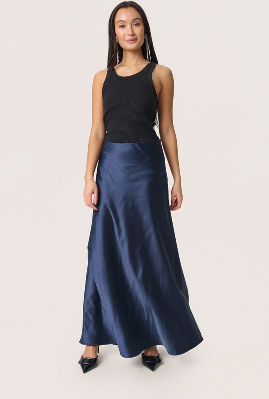 Soaked in Luxury - Anna - A-lijnrok - Zwart - Lange Satijnen Rok