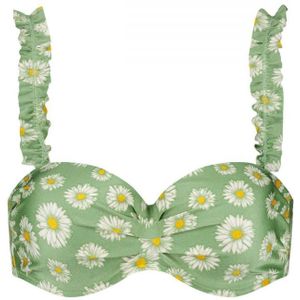 Beachlife voorgevormde strapless bandeau bikinitop groen/wit/geel