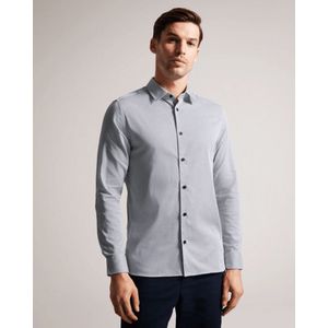 Ted Baker Alham overhemd met lange mouwen, fijne geometrische print en stretch voor heren, marineblauw