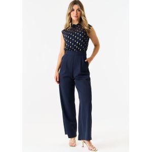 Marine foliedessin Sheer Top Getailleerde jumpsuit
