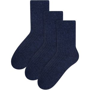 Steven - 3 Paar Multipack Dames Wol Gebreide Sokken | Warme Kousen Jurk Sokken - Marineblauw