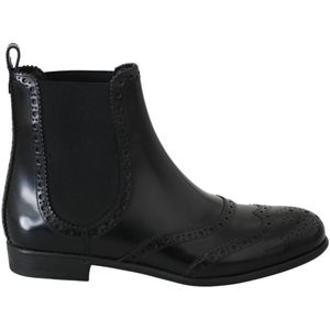 Dolce & Gabbana Dames Zwart Leer Oxford Wingtip Boots Schoenen - Maat 38.5