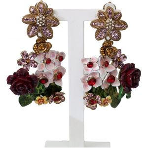 Dolce & Gabbana Bungelende Clip-on Oorbellen met Gouden Kristal Bloemig Filigraan Boeket voor dames