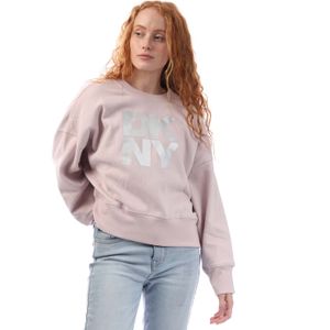 Dames DKNY Foil Logo Crew Neck Sweat in Wit zilver