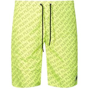 Philipp Plein Repetitive Long Logo Fluorescent Yellow Swim Shorts