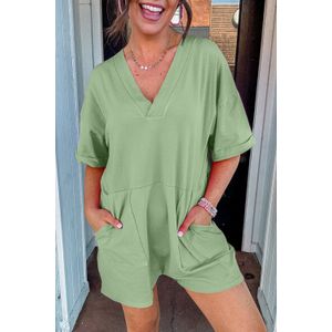 Ontspannen Pasvorm V-hals Jumpsuit Met Zakken