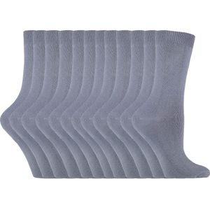 12 paar kleurrijke effen katoenrijke damessokken - Grijs