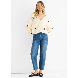 Crème 3D Contrast Teddy Haakcardigan