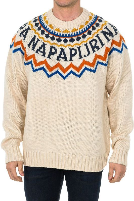 Napapijri - Trui - Beige-Multicolor - Lamswol-Polyamide - Lange Mouw