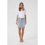 Kaffe - Denim Rok - Blauw - Met Veerbloem Borduurwerk