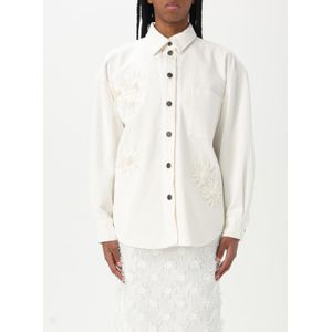 Embroidered Cotton Denim Shirt - Wit - Longsleeve