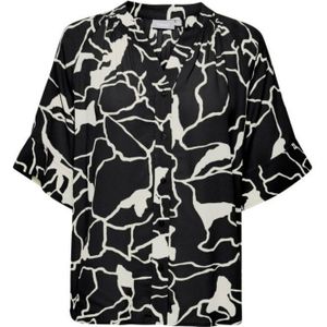 Fransa blouse FRKAY met all over print en plooien zwart/wit