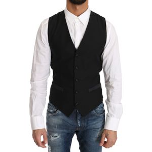 Dolce & Gabbana Mannen Zwart Effen Wollen Zijden Vest