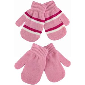 Set van 2 gestreepte gebreide winterhandschoenen voor baby's - Roze