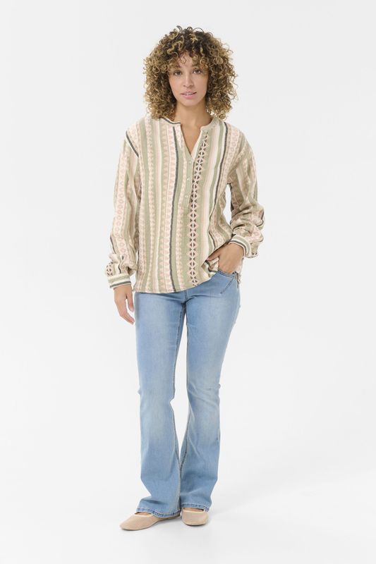 Blouse - Beige / Pastelgroen - 'Sola' - Klassieke Blouse