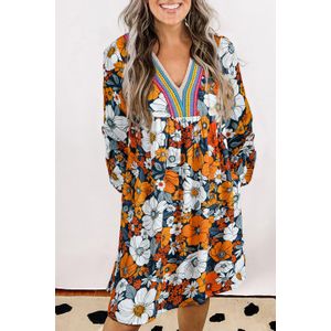 Bloemenprint V-hals Jurk