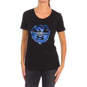North Sails - T-shirt - Wit - Dames - Katoen - Korte Mouwen - Geribbelde Halslijn