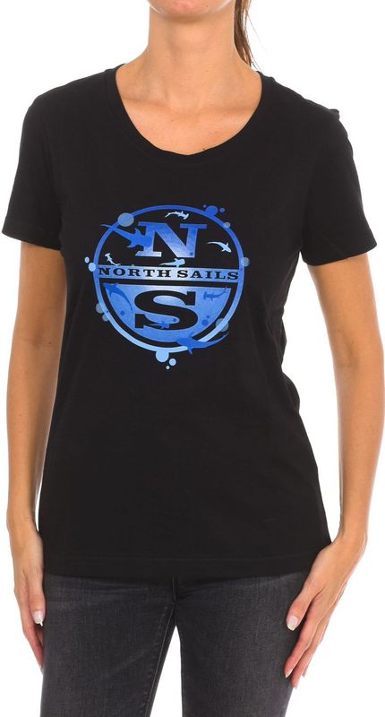 North Sails - T-shirt - Wit - Dames - Katoen - Korte Mouwen - Geribbelde Halslijn