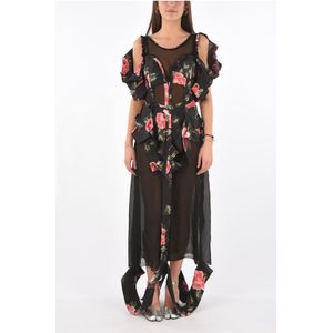 MM0 jurk met bloemenprint en illusie-halslijn en uitsparingen in Multicolor