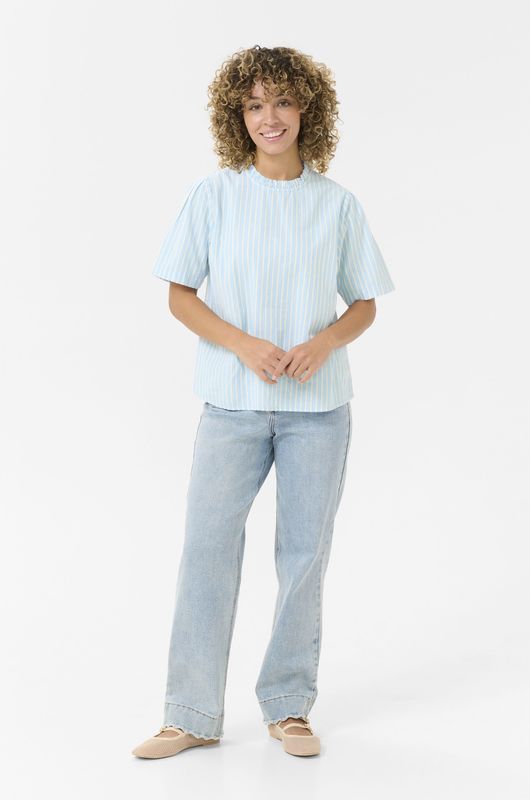 Blouse met korte mouwen Loose fit Clear Blue Stripe white