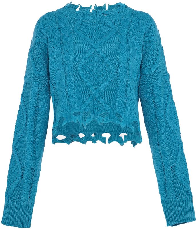 Mymo - Gebreide Trui - Turkoois - Dames - Cropped Silhouet