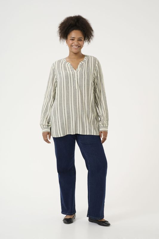 KAFFE - CURVE - Blouse - Beige - Donkergrijs - Wijde Pasvorm