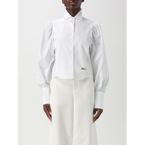 Karl Lagerfeld - Poplin Blouse - Wit - Cropped Pofmouwen - Dames