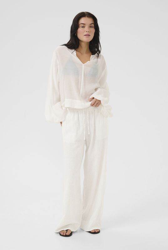 My Essential Wardrobe - Broek 'Jannie' - Donkergrijs - Wide Leg - Krijtstrepen