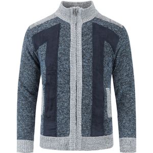 Herenvest met opstaande kraag met ritssluiting, grof gebreide, gevoerde trui voor winterblauw