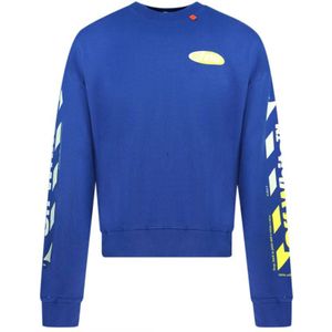 Blauw sweatshirt met gebroken wit diagonaal gesplitst logo
