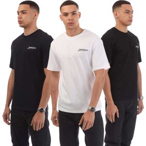 Jack And Jones Heren Beau Footprint T-Shirt (Pak van 3) (Marine, Wit, Zwart)