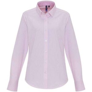 Premier Dames/Dames Gestreept Oxford Formeel Overhemd Met Lange Mouwen (Wit/Roze)