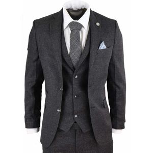 Heren - 3-delige - Zwart - Tweed Kostuum