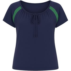 Conquista - Marineblauwe Top - Korte Mouwen - Met Contrasterend Inzetstuk