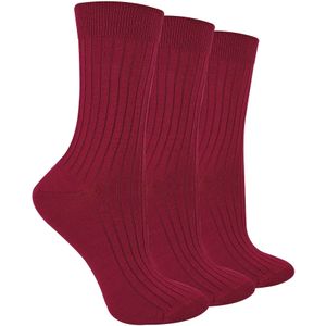 Steven - Dames 3 Paar Originele Merino Wol Sokken - Warme Wintersokken Multipack - Bordeaux