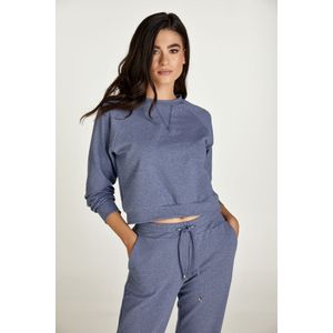 Gewatteerd - Indigo Gemêleerd - Sweatshirt - Crop - Lange Raglanmouwen