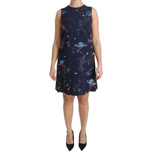 Dolce & Gabbana Blauwe Planeten Print Shift Jurk In Viscose Voor Dames - Maat S
