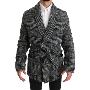 Dolce & Gabbana Bruine geruite wollen robe jas wikkeljas voor heren