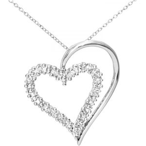 9ct witgouden diamanten damesharthanger en 18 inch ketting