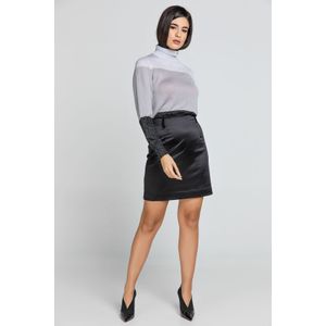 Zwart - A-lijnrok - Minirok - Stretchstof - Riemlusdetail - Goudmetallic Ritssluiting