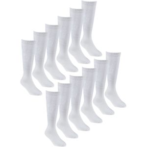 Sock Snob - 12 Paar Meisjes Bamboe Kniekousen, Lange Schoolkousen voor Kinderen - Wit